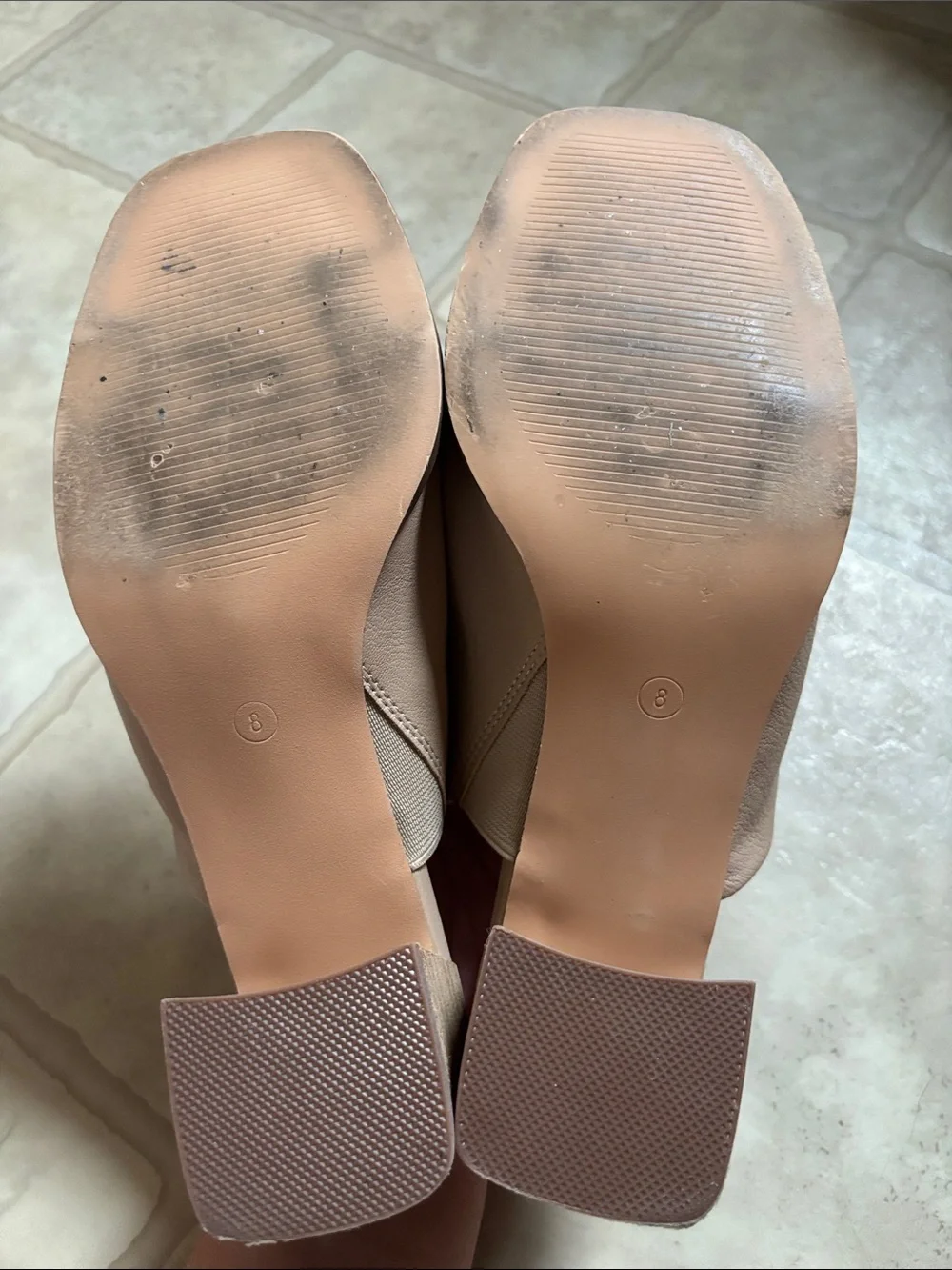 Joie Olympia Tan Beige Block Heel Square Toe Mule Sandals Women 8M